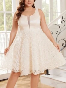 SHEIN Belle Kích thước lớn Của phụ nữ 3D Hoa Nhiều lớp Ballet Váy Đầm dự tiệc Cocktail - Màu be - Xem 3