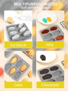 SHEIN Basic living 1 件装 6 腔（7*6.6 英寸）不粘硅胶耐用贝壳形饼干模具，可重复使用巧克力和糖果模具 - 淺灰色 - 查看 7