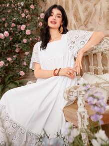 Seusyu Vestido De Muñeca Con Mangas De Mariposa Y Bordado Para Mujer - Blanco - Ver 8