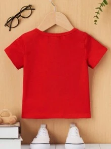 男童夏季帥氣小熊印花短袖t卹 - 紅色 - 查看 2