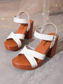 Timesize Women'S High-Heeled White Sandals - White - View 6
