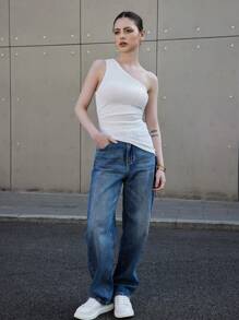 SHEIN Essnce One Shoulder Commuting & Casual Tank Top For Summer - White - View 5