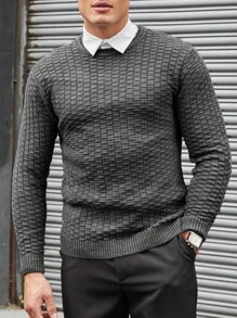 EURMUSE Men Solid Round Neck Sweater Without Shirt - Dark Grey - View 6