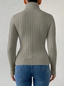 EURMUSE Women's High Neck Long Sleeve Pullover Sweater - Mocha Brown - View 2