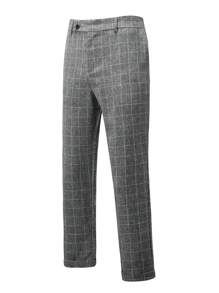 Manfinity Homme Men's Plaid Suit Trousers With Diagonal Pockets, No Belt Included - Grey - View 6