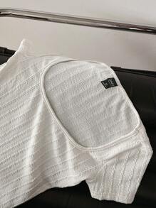 DAZY 高領紋理修身短袖t卹 - 白色 - 查看 5