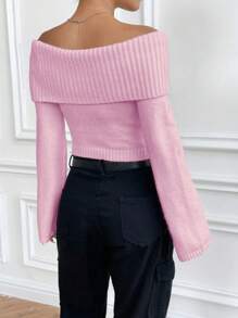 Flirla Women Sweaters Rib-Knit Plain Casual - Berwarna merah muda - View 2