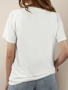 SHEIN LUNE Của phụ nữ Mẫu In Ngắn tay Áo thun - trắng - Xem 2