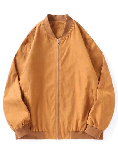 Manfinity Hypemode 男士大尺碼純色拉鏈棒球領夾克