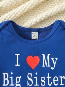 Baby Boy Short Sleeve Bodysuit With "I Love My Big Sister" Print - Blue - View 5