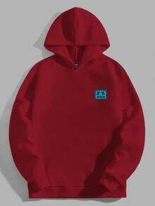 Manfinity VCAY 男士有趣印花修身針織連帽衛衣 - 酒紅色 - 查看 6