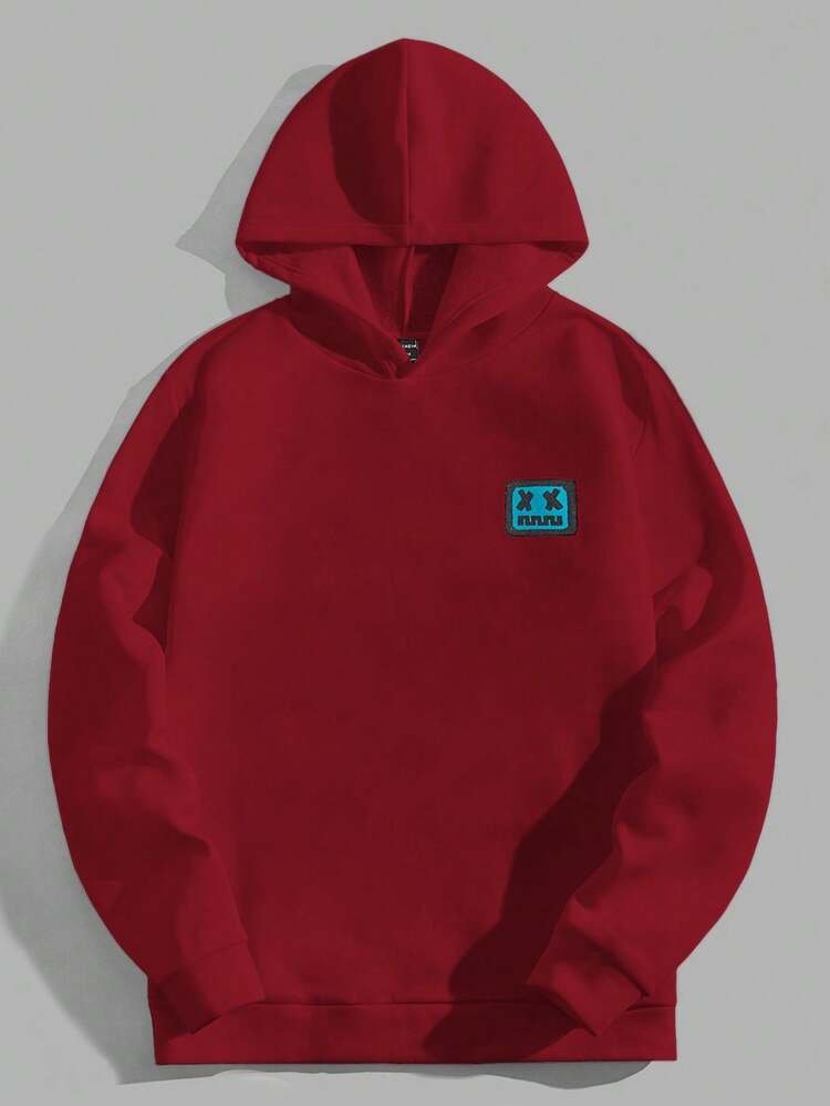 Manfinity VCAY 男士有趣印花修身針織連帽衛衣 - 酒紅色 - 查看 6