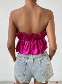 SHEIN Unity Màu thuần Xếp li Áo không dây - Màu Hồng Tươi - Xem 2