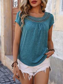 SHEIN LUNE 女式圓領短袖t恤 - 藍色 - 查看 5