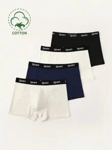 4pcs Teenage Boys' Letter Print Boxer Briefs