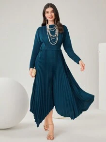 Modelyn Vestido de mujer con mangas largas y pliegues, estilo árabe, abaya, vestidos largos de noche