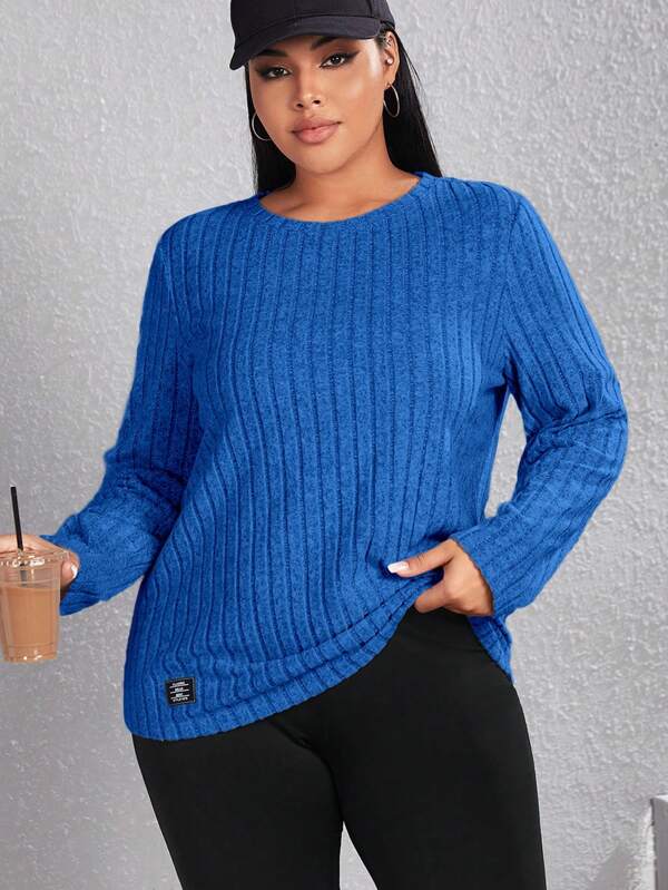 SHEIN EZwear Plus Size Round Neck Long Sleeve T-Shirt