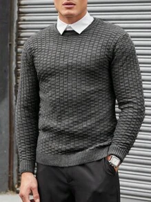 EURMUSE Men Solid Round Neck Sweater Without Shirt - Dark Grey - View 1