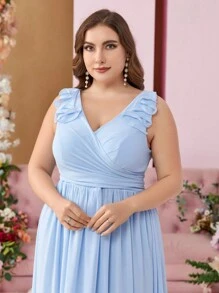 SHEIN Belle Nút Kích thước lớn Của phụ nữ Cổ chữ V Đầm dạ hội - Màu xanh lam - Xem 6