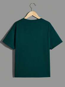 SHEIN 4 cái/bộ Cậu bé Tween Giải trí Phong cách đường phố Màu thuần Vòng cổ Lỏng lẻo phù hợp Ngắn tay , Mỗi Màu sắc một miếng - Nhiều màu - Xem 9