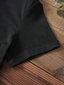 SHEIN LUNE Vòng cổ Ngắn tay Áo thun - màu đen - Xem 3
