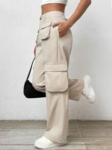 SHEIN LUNE Women's Solid Color Cargo Pants - Apricot - View 6