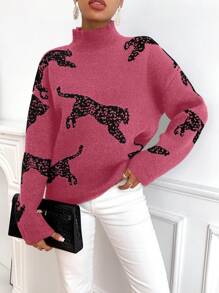 SHEIN Clasi 女式下垂肩動物圖案立領毛衣