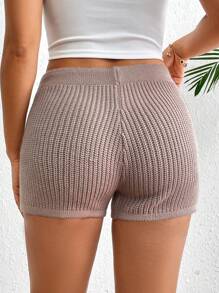 Chiquease Women's Drawstring Waist Sweater Shorts - Khaki - View 2