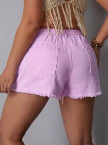 Breezaya Women'S Plus Size Frayed Hem Denim Shorts - Pink - View 2