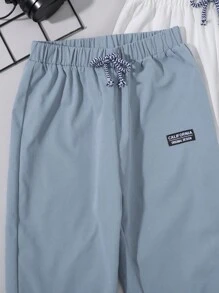 SHEIN Tween Boy 3pcs Letter Patched Detail Drawstring Waist Pants - Khaki - View 3