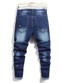 Manfinity Roughcore Men's Distressed Tapered Jeans - Blue - View 2