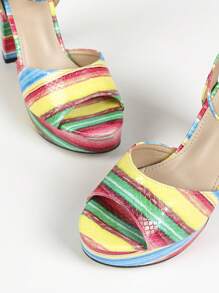 女式踝扣粗跟高平台涼鞋,色塊高跟涼鞋 - 彩色 - 查看 3