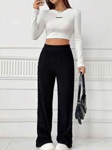 SHEIN Unity Casual And Comfortable Women's Pocketed Pants - Black - View 5