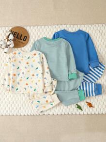 6 件套男婴恐龙印花长袖上衣和裤子套装 - 可爱又有趣 - 彩色 - 查看 2