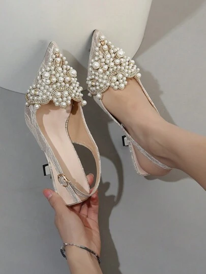 Fall/Winter 2025 Women's High Heel Pumps With Pointed Toe And Stylish Faux Pearl Decor,Elegant,Party Outfits,Wedding Outfits