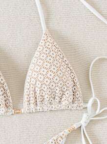 Swim Mod Summer Beach Hollow Out Two Pieces Bikini Set - Apricot - View 3