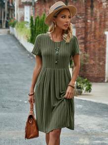 EMERY ROSE Váy dài vừa phải màu xanh quân đội cổ tròn tay ngắn dành cho nữ mùa hè - màu xanh lá - Xem 7