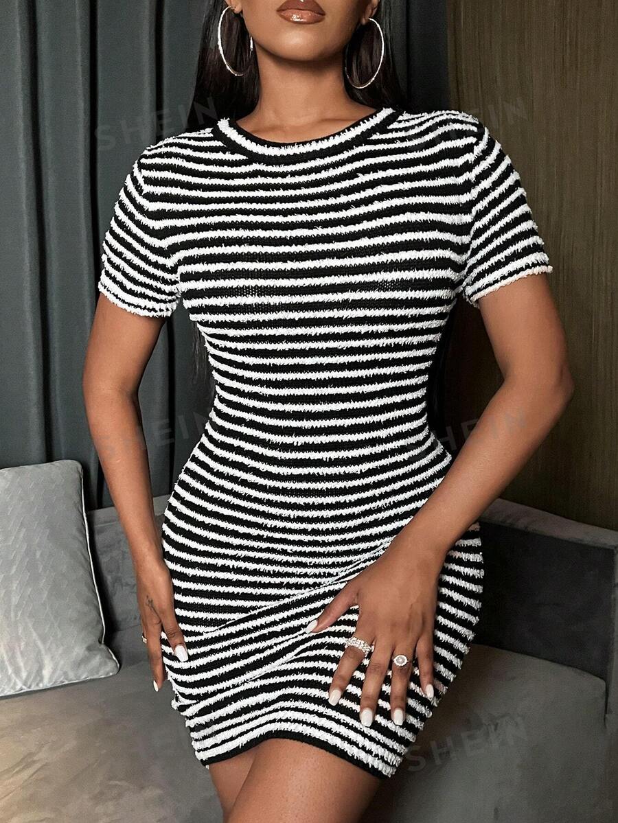 Zolique Vestido Suéter A Rayas De Cachemira De Visón