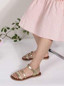 Hàng mới đến Phong cách tối giản Ngoài trời Chống trượt Đế mềm Đàn hồi Ban nhạc Dép xăng đan Đối với Nhỏ bé Cô gái - Vàng - Xem 4