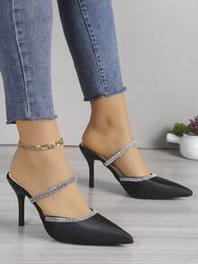 女性時尚黑色高跟鞋帶鑽石和尖頭 - 黑色 - 查看 5