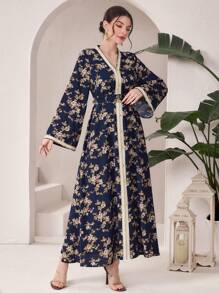 Al Najma 花卉印花鈴鐺袖拼接綁帶連衣裙 - 彩色 - 查看 3