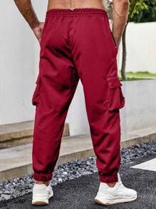 Manfinity LEGND Loose-Fit Men's Plus Size Alphabet Patched Cargo Pants - Burgundy - View 4