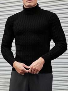 RueChic Men'S High Collar Long Sleeve Twist Knit Sweater - Black - View 6