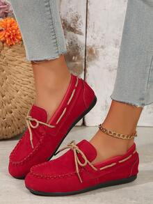 新款時尚女士紅色休閒戶外腰帶懶人鞋扁底韓版純色懶人鞋度假四季鞋 - 紅色 - 查看 4