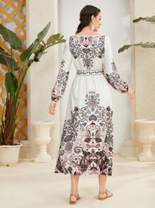 Seusyu Vestido De Manga De Farol Impreso Para Mujer - Multicolor - Ver 6