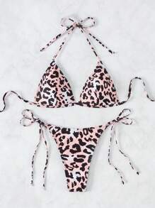 Swim SXY 2pcs Women Swimsuit Set, Random Print & Ombre Leopard Pattern Triangle Cup Leopard Bikiniwomen Bikini Sets - Multicolor - View 3