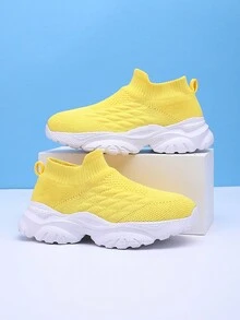Spring/Summer Girls' & Boys' Breathable Lightweight Sneakers With Sports Socks Style, Suitable For Hiking And Outdoor Activities - Yellow - View 1