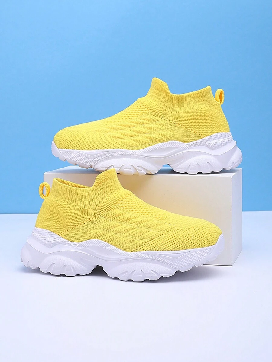 Spring/Summer Girls' & Boys' Breathable Lightweight Sneakers With Sports Socks Style, Suitable For Hiking And Outdoor Activities - Yellow - View 1