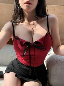 DAZY 拼色蝴蝶结吊带背心上衣外出上衣夏季背心