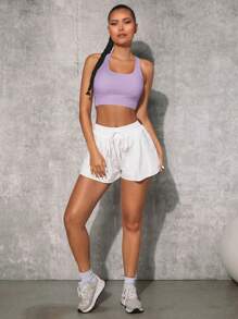 VARSITIE 純色交叉背運動背心 - 紫色 - 查看 6